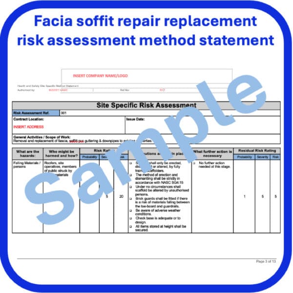 Facia soffit repair risk assessment method statement