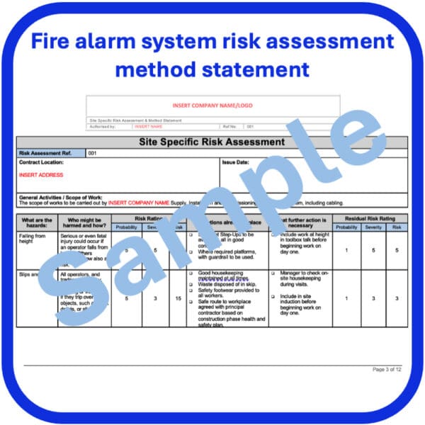 Fire alram system risk assessment method statement