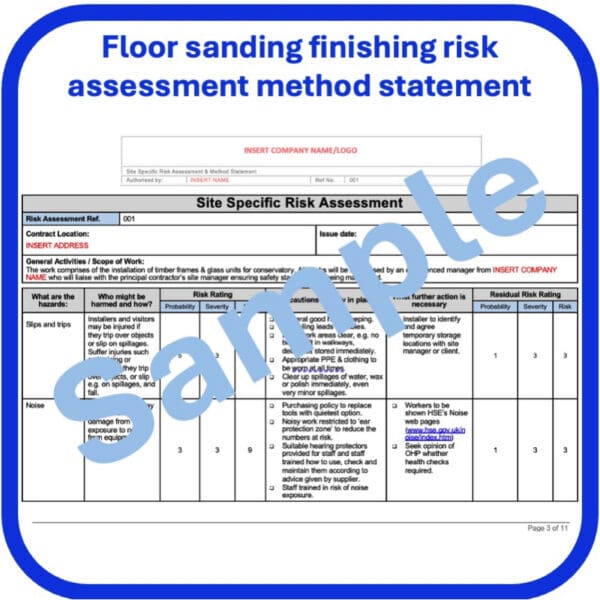 Floor sanding and finishing risk assessment method statement