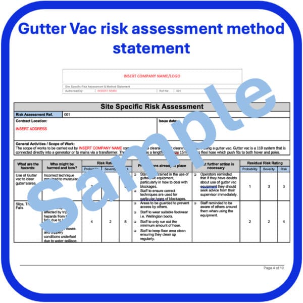 Gutter vac risk assessment method statement