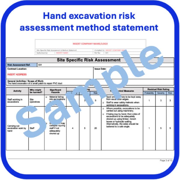 Hand excavation risk assessment method statement