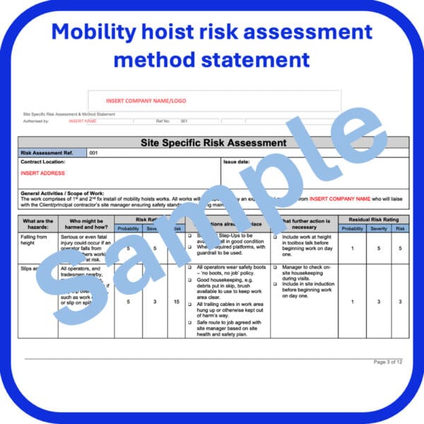 Installation of mobility hoist risk assessment method statement