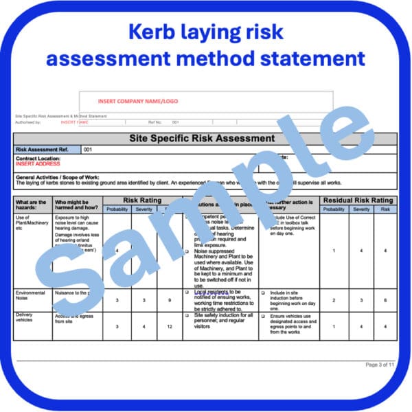 Kerb Laying risk assessment method statement