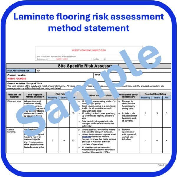 Laminate flooring risk assessment method statement