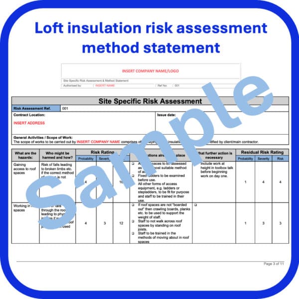 Loft insulation risk assessment method statement