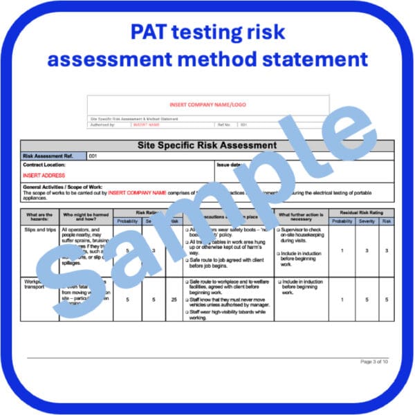 PAT testing risk assessment method statement