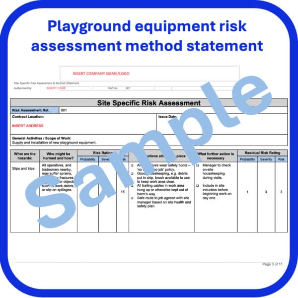 Playground equipment risk assessment method statement