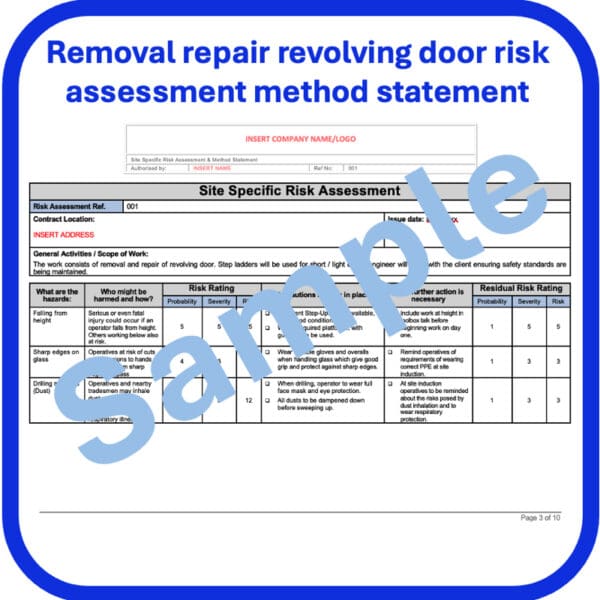 Removal repair revolving door risk assessment method statement