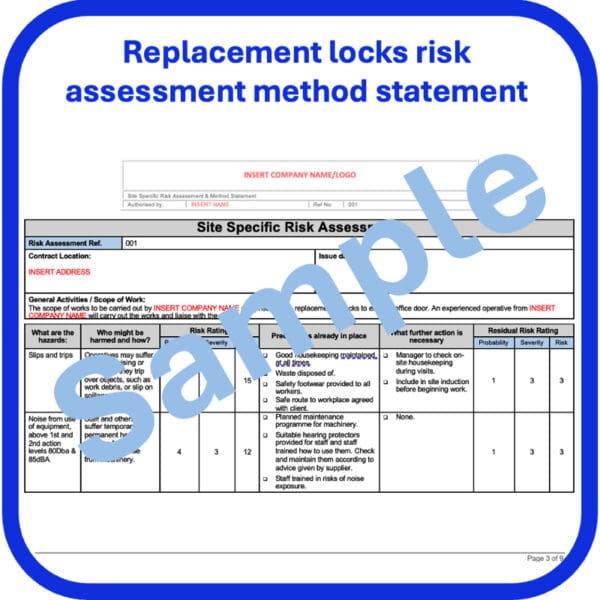 Replacement locks risk assessment method statement