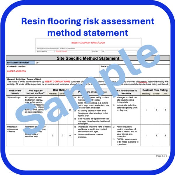 Resin flooring risk assessment method-statement