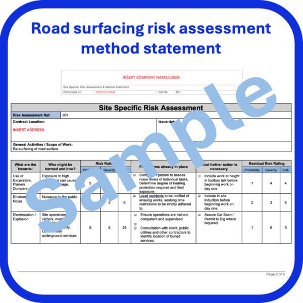 Road surfacing risk assessment method statement