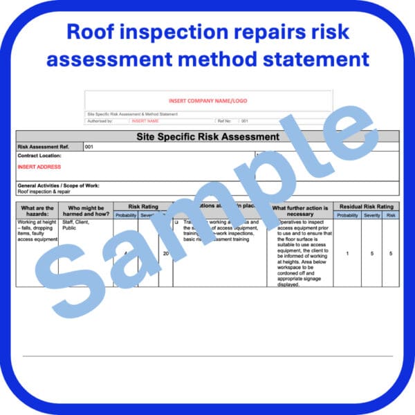 Roof inspection repairs risk assessment method statement