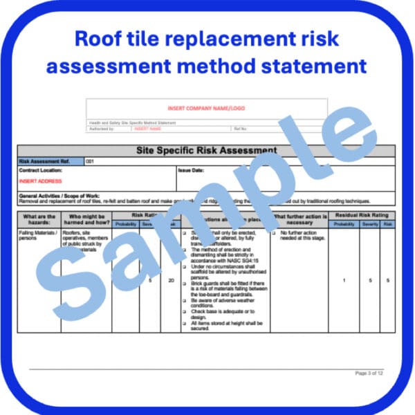 Roofing tile replacement risk assessment method statement