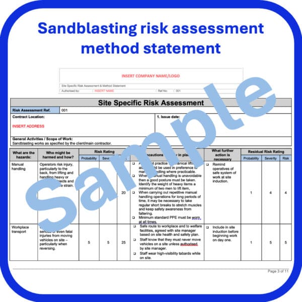 Sandblasting risk assessment method statement