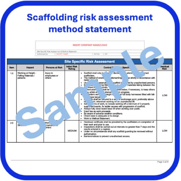 Scaffolding risk assessment method statement