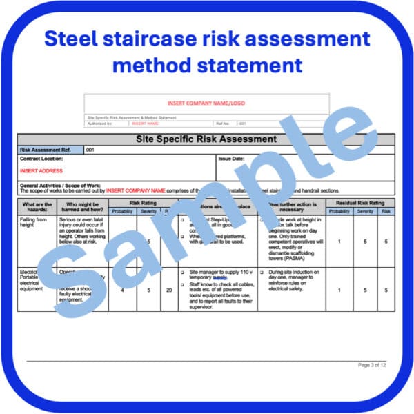 Steel staircase risk assessment method statement