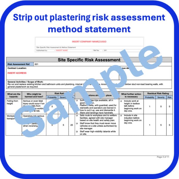 Strip out and plastering risk assessment method statement