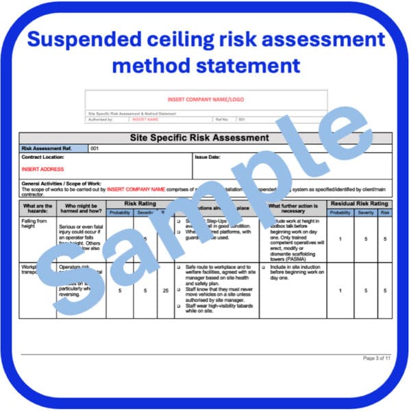 Suspended ceiling risk assessment method statement