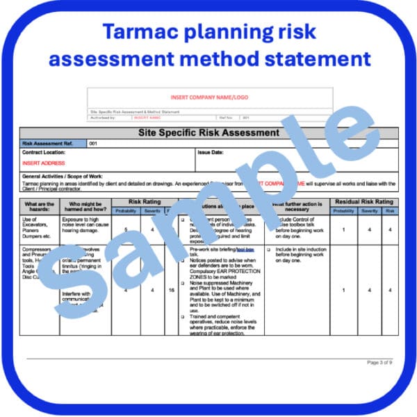 Tarmac planning risk assessment method statement