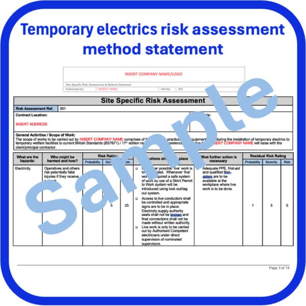 Temporary electrics risk assessment method statement