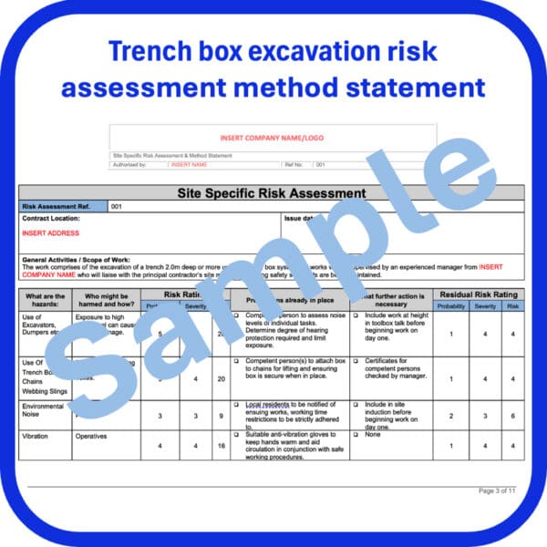 Trench box excavation risk assessment method statement