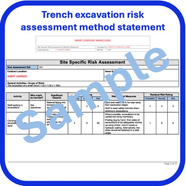 Trench excavation risk assessment method statement