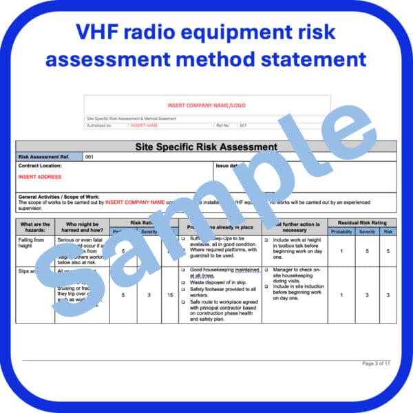 VHF radio equipment risk assessment method statement