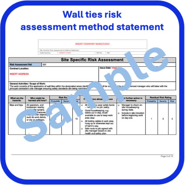 Wall ties risk assessment method statement