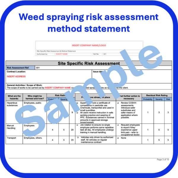 Weed spraying risk assessment method statement