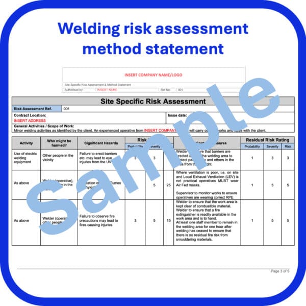 Welding risk assessment method statement