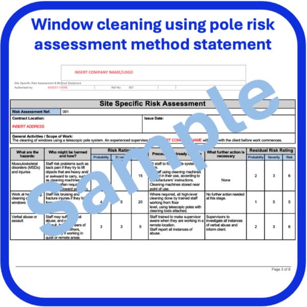 Window cleaning using pole risk assessment method statement