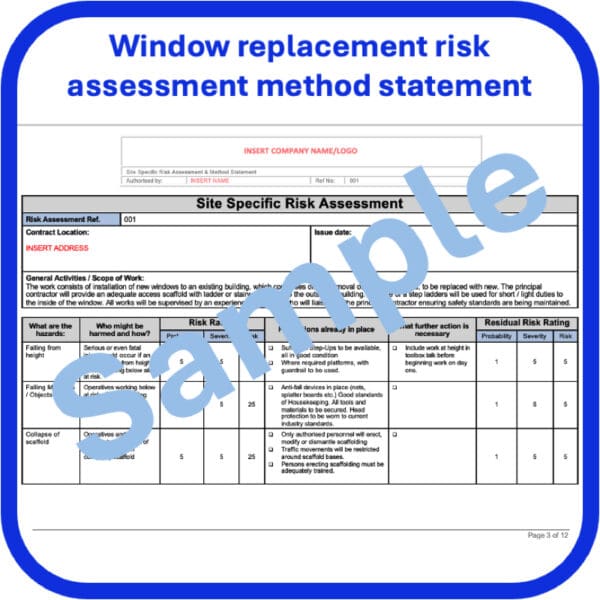 Window replacement risk assessment method statement