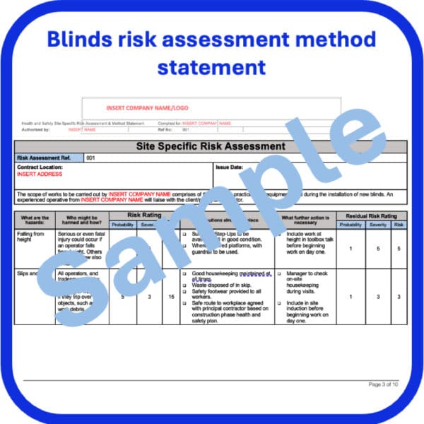 Blinds installation risk assessment method statement