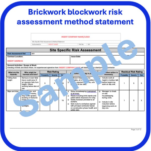 Bricklaying risk assessment method statementstatement