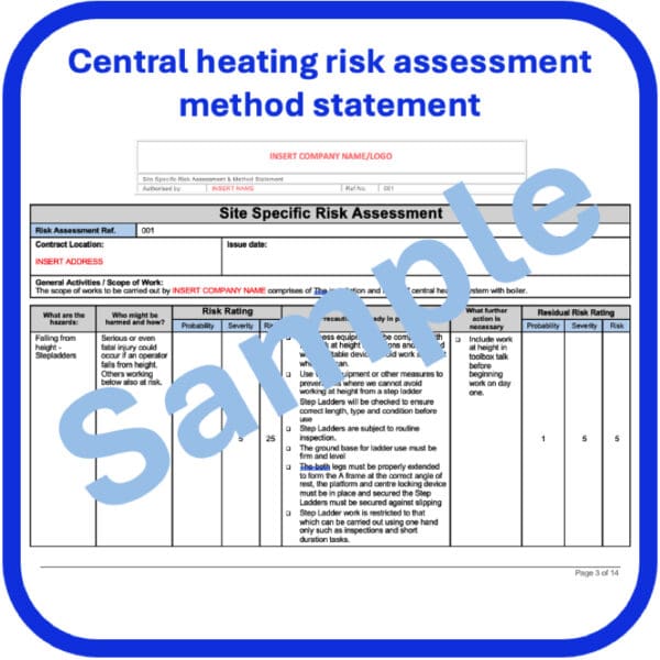 Central heating risk assessment method statement