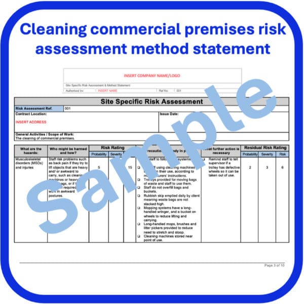 Property cleaning risk assessment method statementassessment method statement