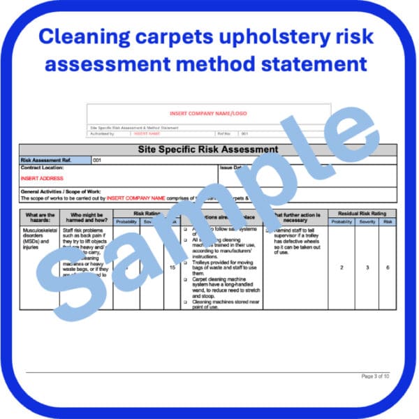 Cleanung carpets upholstery risk assessment method statement