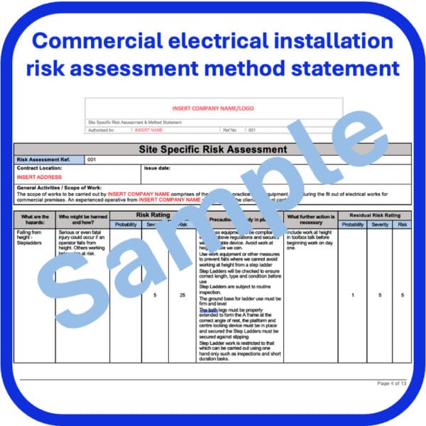 Commercial electrical installation risk assessment method statement