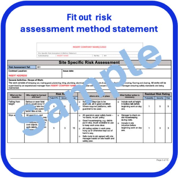 Retail unit fit out risk assessment method statement