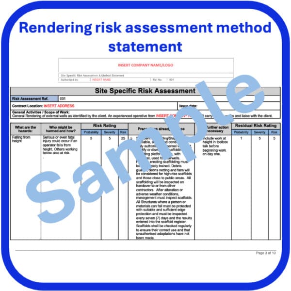 Rendering risk assessment method statement