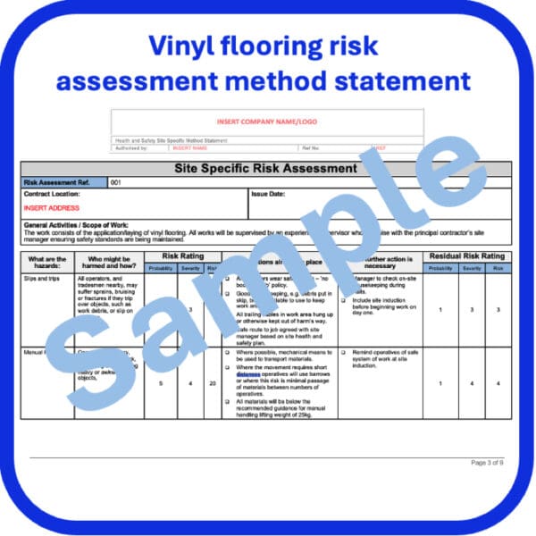 Vinyl floor risk assessment method statement