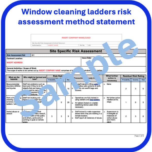 Window cleaning ladder risk assessment method statement